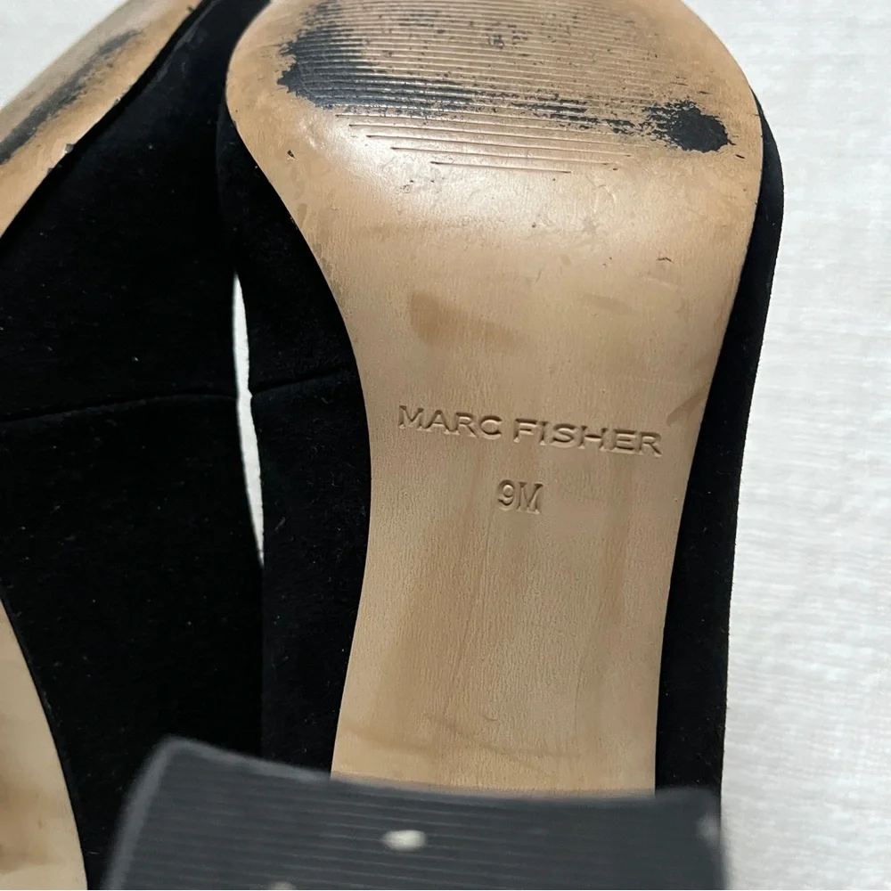 Marc Fisher black velvet leather pump heels size women’s US 9 shoes - Picture 6 of 9